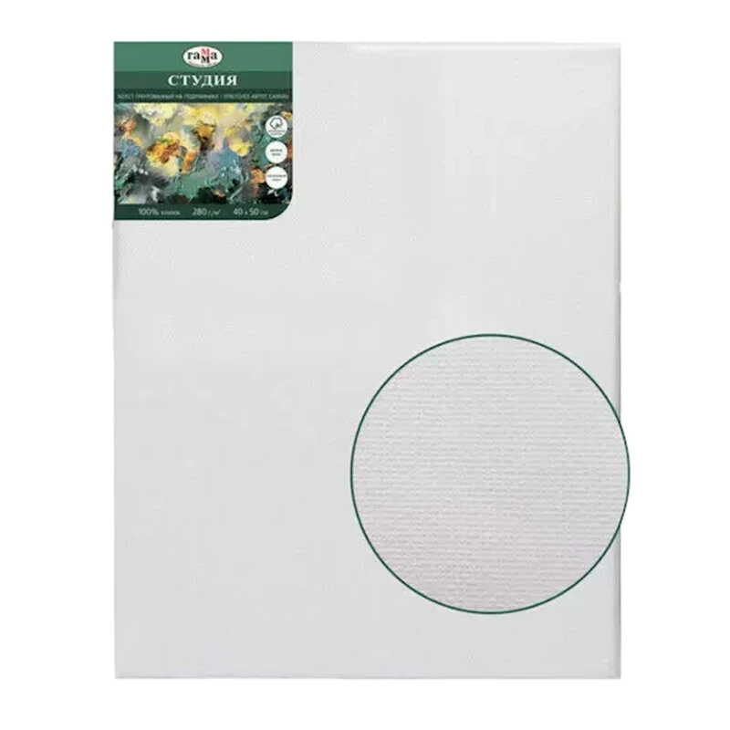 Холст на подрамнике Гамма Студия, 40x50 см, 280 г/м², хлопок, 1 шт, мелкое зерно, белый Холст на подрамнике Гамма Студия, 40x50 см, 280 г/м², хлопок, 1 шт, мелкое зерно, белый