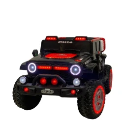 Детский электромобиль TRUCK-JEEP slm-azr505, 4 мотора, резиновые колеса, светящиеся фары, кожаные сиденья, mp3, 1-5 лет, красно-черный