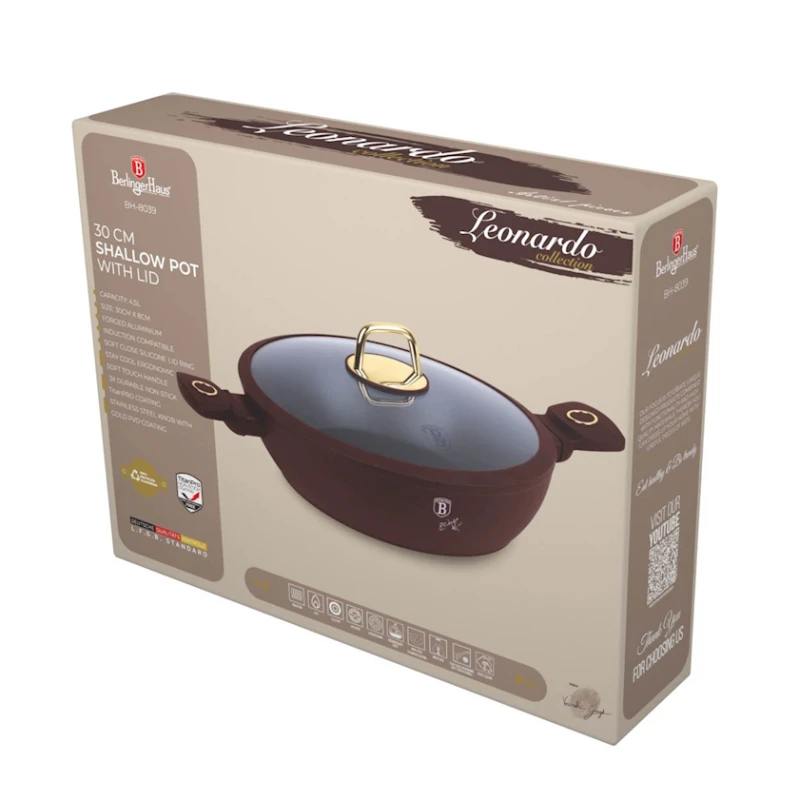 Сотейник Berlinger Haus Leonardo Collection BH-8039, 30x7.5 см, алюминий, трехслойное антипригарное титановое покрытие, бордовая