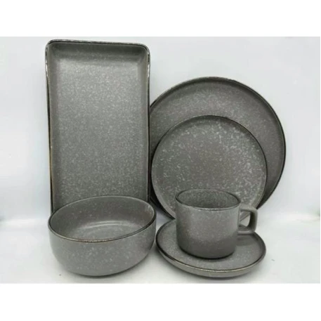 Boşqab dəsti 8292-35, keramika, boz, 4 nəfərlik