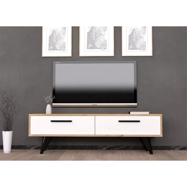 TV üçün tumba ev_12116153, laminat, ağ/qəhvəyi, 150x30x45 sm
