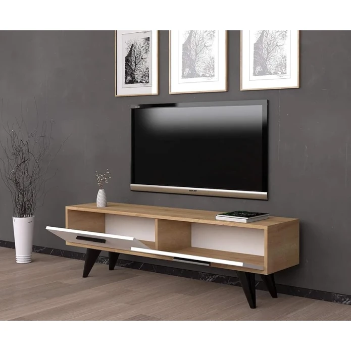 TV üçün tumba ev_12116153, laminat, ağ/qəhvəyi, 150x30x45 sm