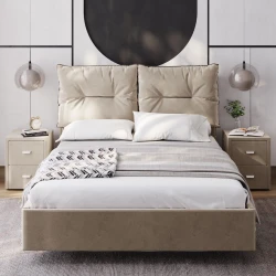 Полутороспальная кровать Art_ikili_yataq 44, ламинат, бежевая, 200x160x120 см