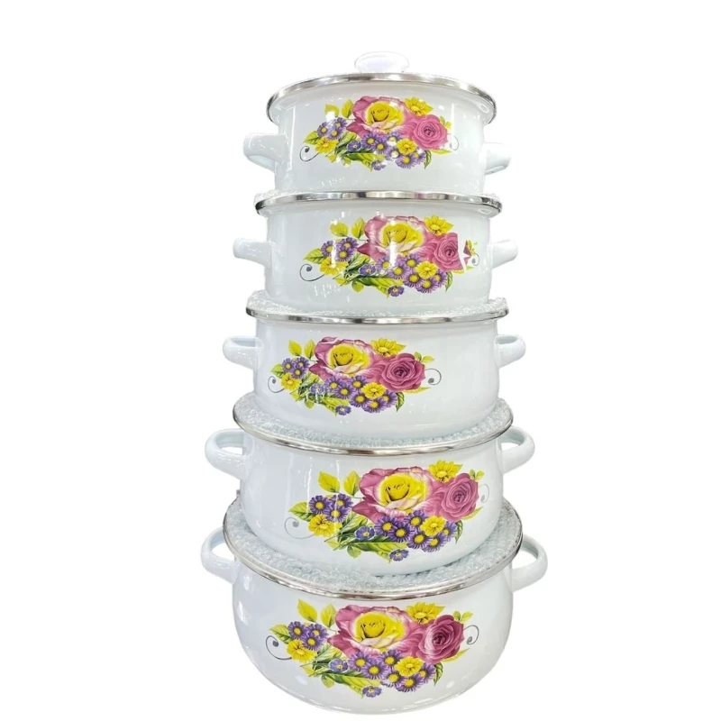 Набор кастрюль ZTW-QZ32, 16/18/20/22/24 см, эмаль, белый