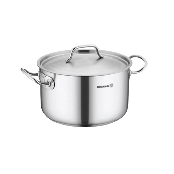 Qazan Korkmaz Proline A2722, 12 sm, 3.6 l, 20 sm, paslanmayan polad, qapaqlı, iki tutacaqlı, gümüşü