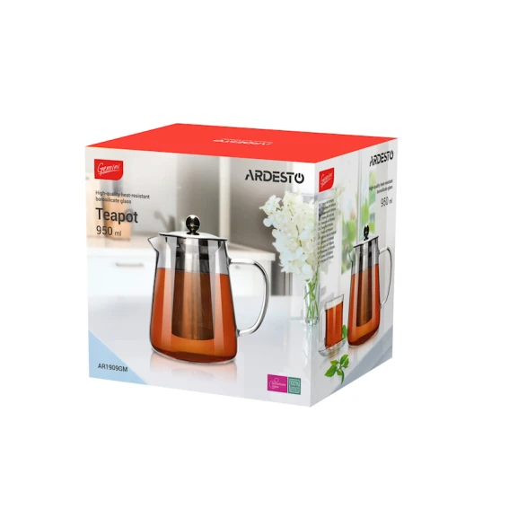 Заварной чайник Ardesto Gemini Milano AR1909GM, 950 мл, боросиликатное стекло/нержавеющая сталь, прозрачный Заварной чайник Ardesto Gemini Milano AR1909GM, 950 мл, боросиликатное стекло/нержавеющая сталь, прозрачный