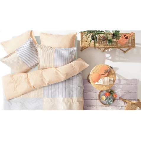 Комплект постельного белья Yataş Corwin, пике 200х220 см, простыня 240х260 см, наволочка 50х70 см (2 шт), двуспальный, хлопок, оранжевый/зеленый