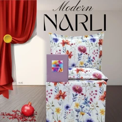 Yataq dəsti Narlı 1177, yorğan üzü 200x220 sm, mələfə 240x260 sm, yastıq üzü 50x70 sm, ikinəfərlik, pambıq, rəngbərəng