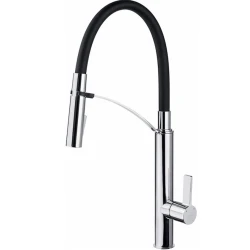 Смеситель для кухни Deante Gerbera BGB B720, с выдвижным изливом, латунь, черный/серебристый