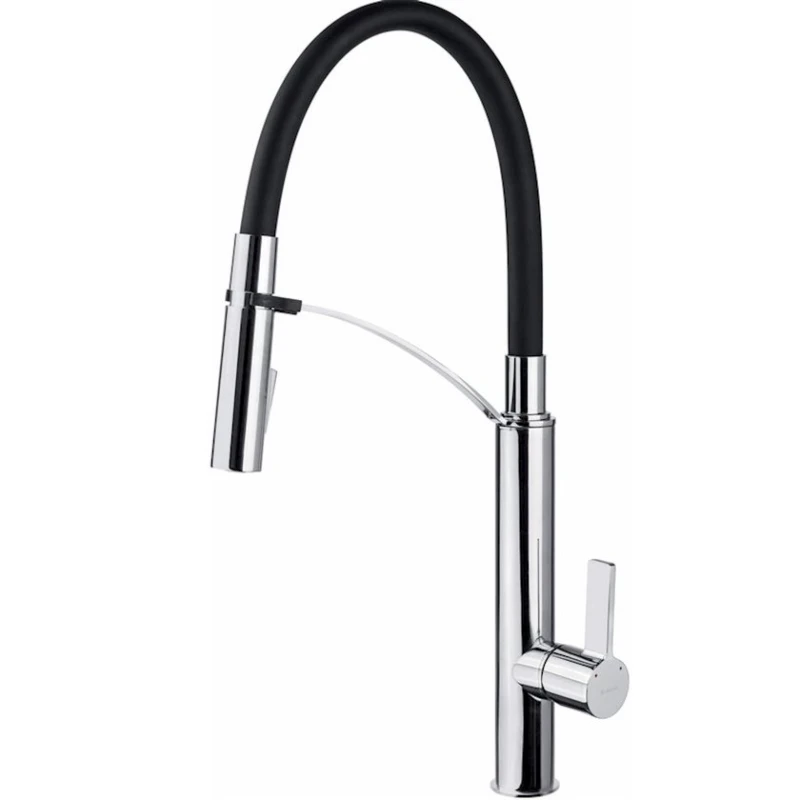 Смеситель для кухни Deante Gerbera BGB B720, с выдвижным изливом, латунь, черный/серебристый Смеситель для кухни Deante Gerbera BGB B720, с выдвижным изливом, латунь, черный/серебристый