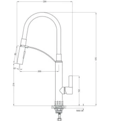 Смеситель для кухни Deante Gerbera BGB B720, с выдвижным изливом, латунь, черный/серебристый