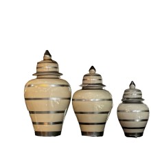 Dekorativ banka dəsti Bianco CO75, 3 əd, keramika, bej, boz zolaqlı, 24x13 sm, 31x17 sm, 39x21 sm