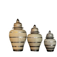 Dekorativ banka dəsti Bianco CO75, 3 əd, keramika, bej, boz zolaqlı, 24x13 sm, 31x17 sm, 39x21 sm