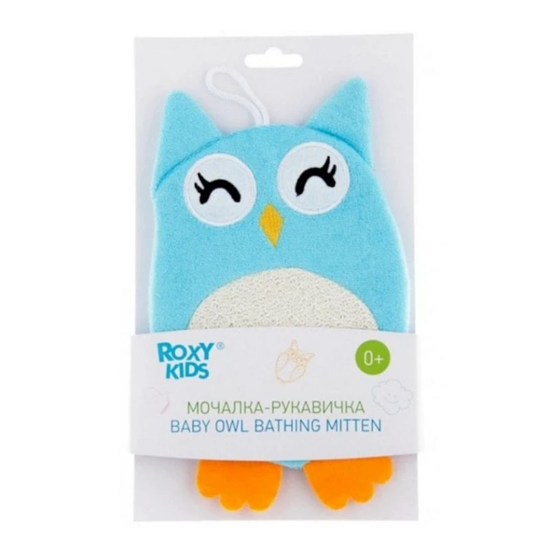 Детская мочалка-перчатка Roxy Kids Baby Owl, голубой Детская мочалка-перчатка Roxy Kids Baby Owl, голубой
