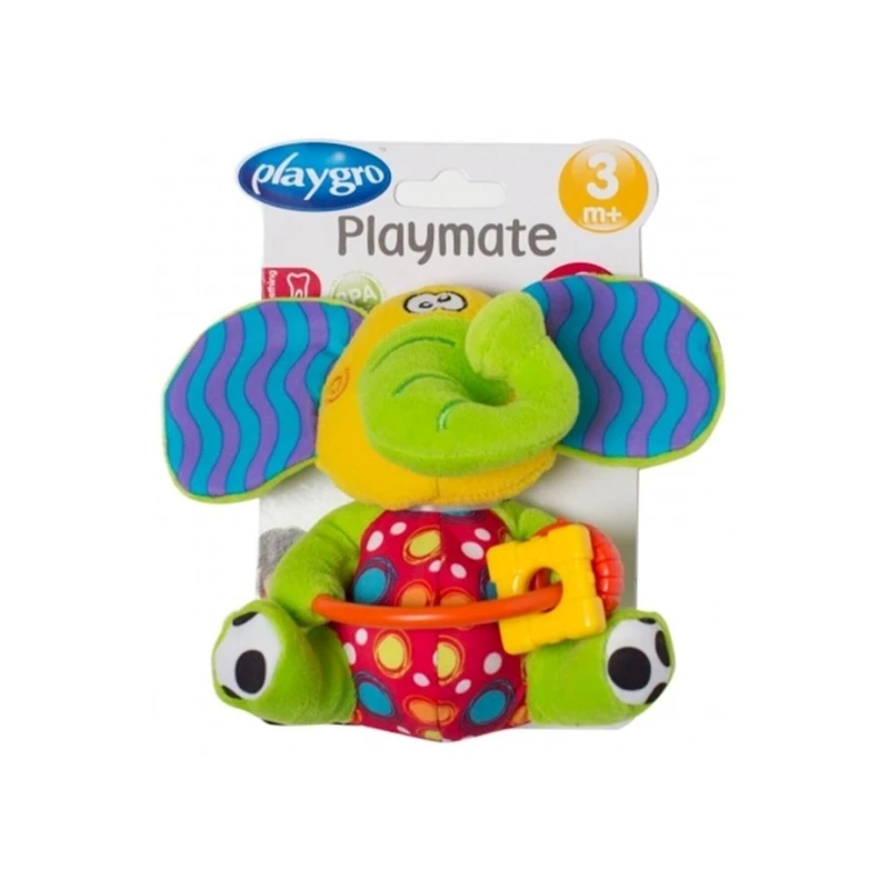 Прорезыватель-погремушка Playgro Playmate Plush Elephant 0111867, 3+ мес, разноцветный Прорезыватель-погремушка Playgro Playmate Plush Elephant 0111867, 3+ мес, разноцветный