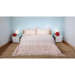 Комплект Narlı 000600, покрывало 260х260 см, наволочки 50x70 см, двуспальный, велюр, розовый