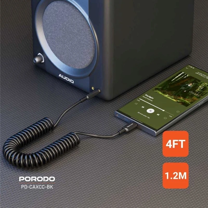 Audio kabel Porodo Type C to AUX Coil Cable Black