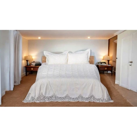 Örtük və yastıq üzü dəsti Luxe Cotton, 260x260/50x70 sm, ikinəfərlik, velür, ağ