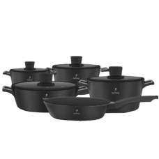 Qazan dəsti Berllong BOS SET-09, 9 parça, 20/24/28/28/28 sm, qara