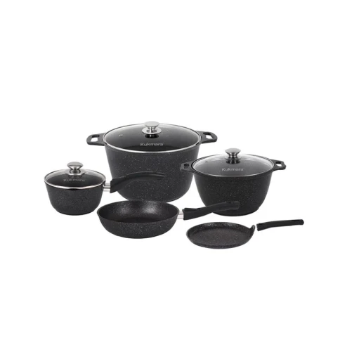 Набор посуды Kukmara Мраморная pnkp20mt, алюминий, черный, 18/22/26 см, 8 предметов