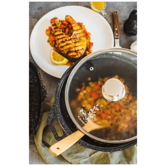 Набор посуды Kukmara Мраморная pnkp20mt, алюминий, черный, 18/22/26 см, 8 предметов