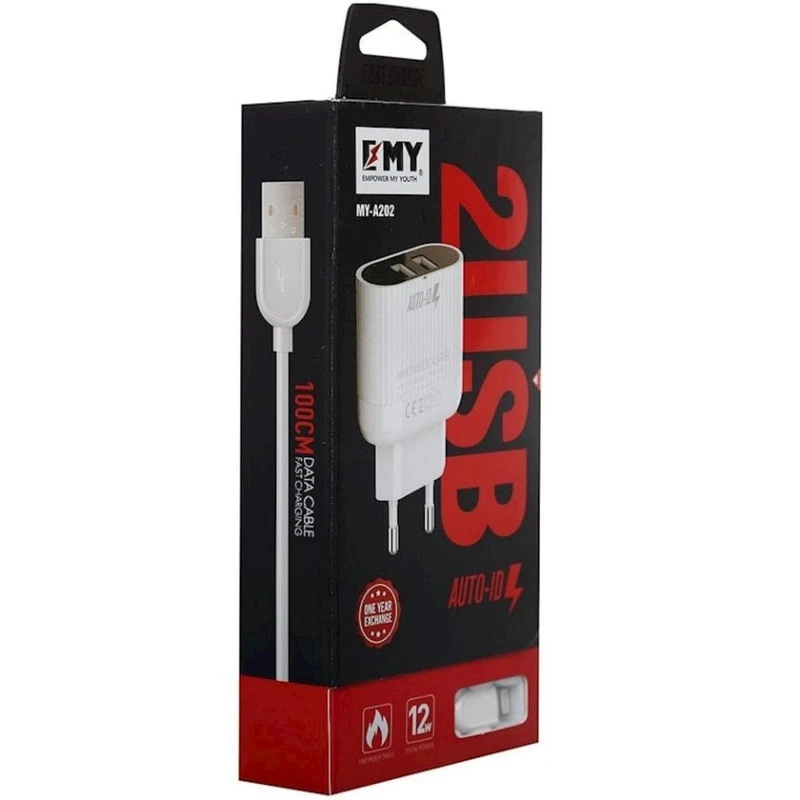 Сетевое зарядное устройство Emy Dual My-A202 Lightning, Белый Сетевое зарядное устройство Emy Dual My-A202 Lightning, Белый