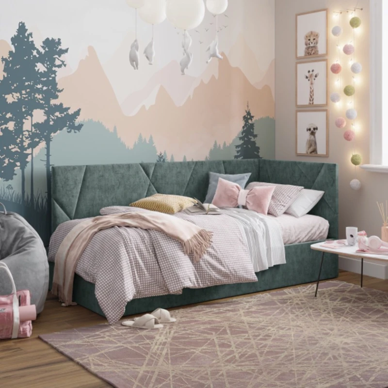 Tək nəfərlik çarpayı Art_tek_yataq 71, laminat/parça, boz, 200x85x90 sm