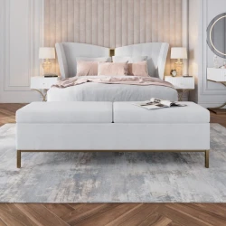 Двуспальная кровать Art_ikili_yataq 53, ламинат, белая, 200x200x120 см