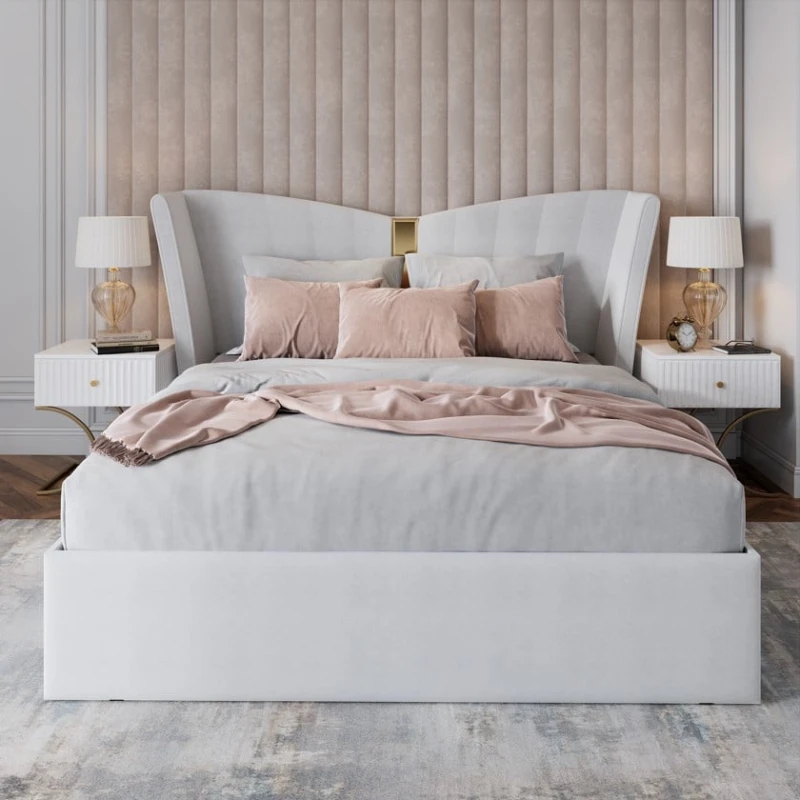 Двуспальная кровать Art_ikili_yataq 53, ламинат, белая, 200x200x120 см