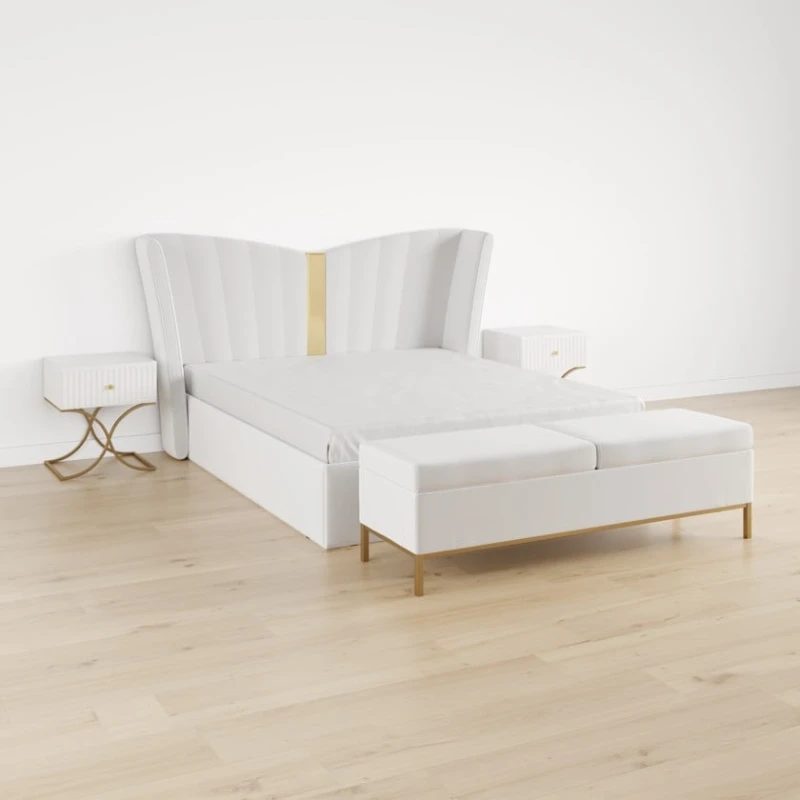 Двуспальная кровать Art_ikili_yataq 53, ламинат, белая, 200x200x120 см