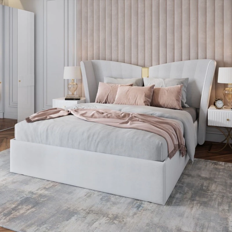 Двуспальная кровать Art_ikili_yataq 53, ламинат, белая, 200x200x120 см