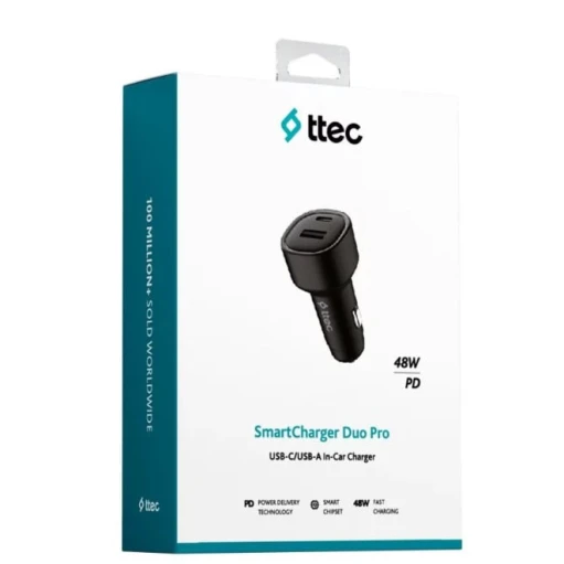 Сетевое зарядное устройство TTEC SmartCharger Duo PD 48W In car Fast Charger USB-C+USB-A Сетевое зарядное устройство TTEC SmartCharger Duo PD 48W In car Fast Charger USB-C+USB-A