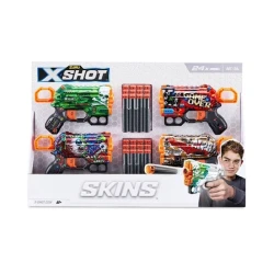 Игровой набор Zuru X-shot Skins Menace 4pk, 4 бластера, 24 дротика, 8+, разноцветный