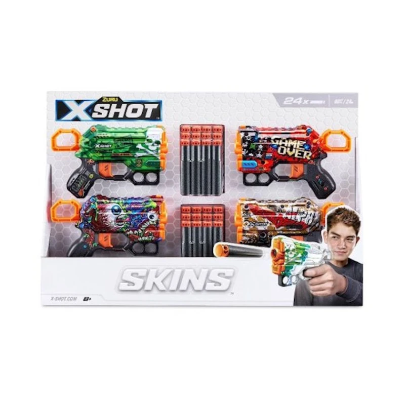 Игровой набор Zuru X-shot Skins Menace 4pk, 4 бластера, 24 дротика, 8+, разноцветный Игровой набор Zuru X-shot Skins Menace 4pk, 4 бластера, 24 дротика, 8+, разноцветный