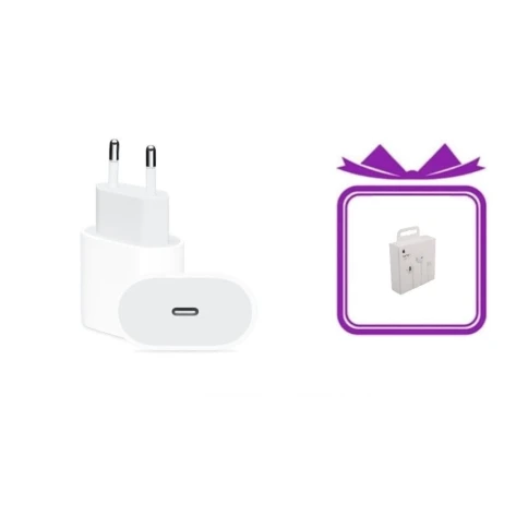 Адаптер iPhone 20 Вт класса А и подарочные проводные наушники TYPE-C порт Teledoctor Адаптер iPhone 20 Вт класса А и подарочные проводные наушники TYPE-C порт Teledoctor