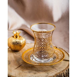 Çay dəsti Buta Glass EA00054, 6 nəfərlik 12 parça, şüşə, qızılı/şəffaf