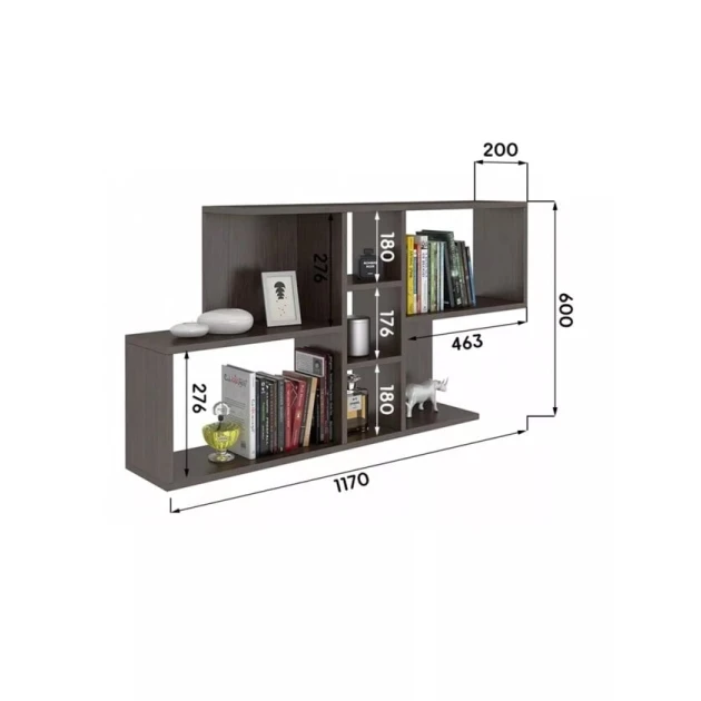 Настенная полка Art Mebel 150, ламинат, 60х120х20 см, коричневая