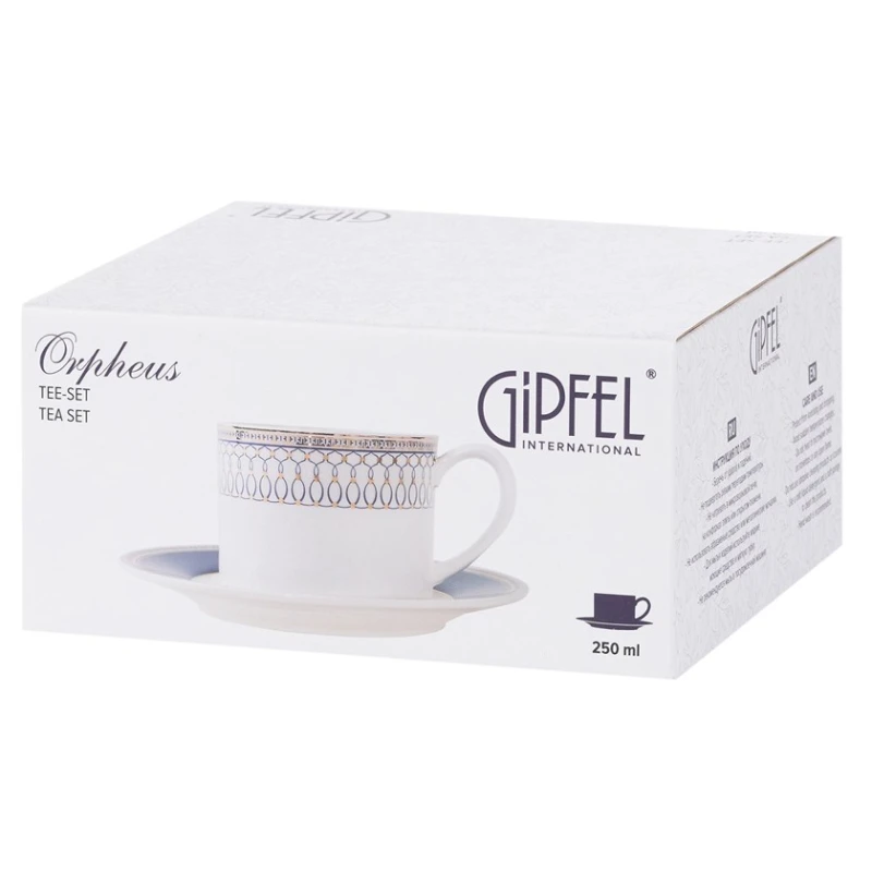 Чайная пара Gipfel Orpheus 51559, 250 мл, фарфор, белая/синяя Чайная пара Gipfel Orpheus 51559, 250 мл, фарфор, белая/синяя