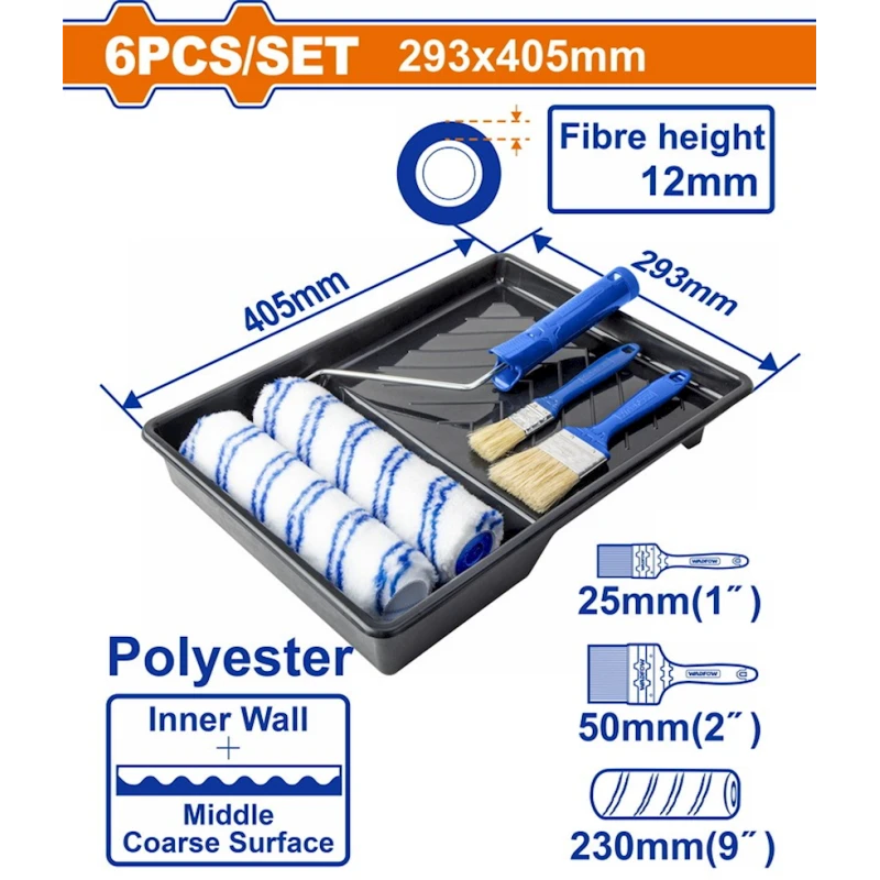 Набор из валиков, малярной ванночки и кистей Wadfow WCB3H62 Набор из валиков, малярной ванночки и кистей Wadfow WCB3H62