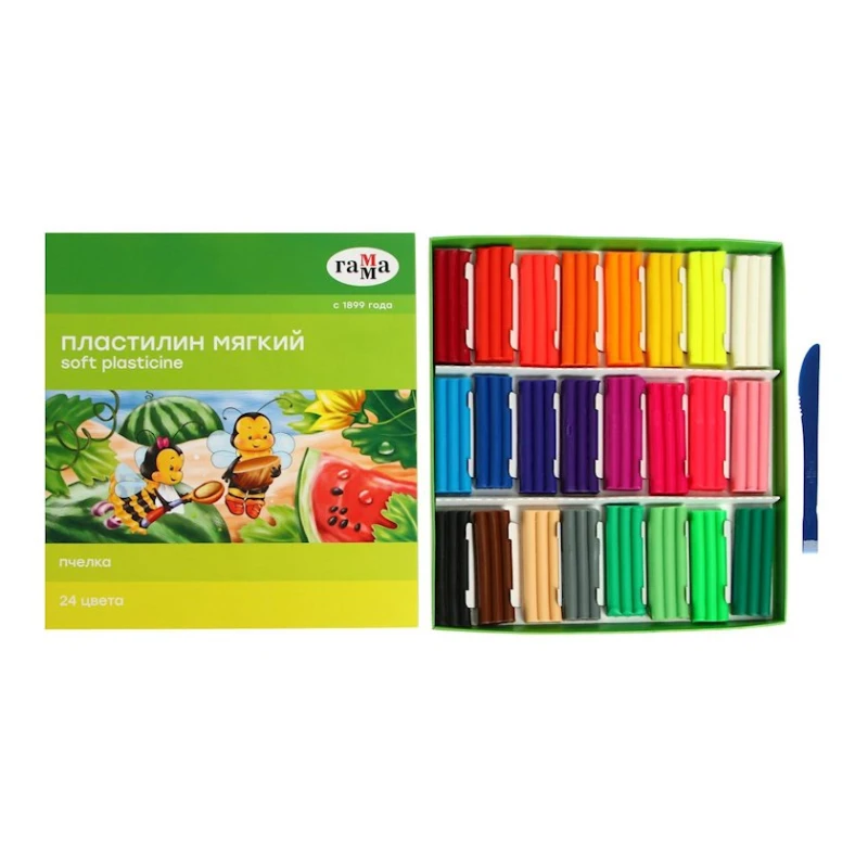 Пластилин Гамма Пчелка для детей со стеком, 360 г, 24 цвета Пластилин Гамма Пчелка для детей со стеком, 360 г, 24 цвета