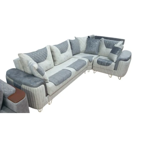 Угловой диван YM-11, кремовый/серый, 300x200 см