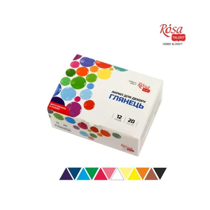 Набор акриловых красок для декора Rosa Talent 12 шт., глянцевый Набор акриловых красок для декора Rosa Talent 12 шт., глянцевый