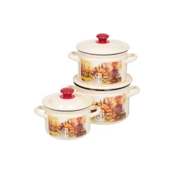 Набор кастрюль Керченская эмаль Старая Мельница-1, 3 шт, 2000/3000/4000 мл, сталь, с крышкой, бежевый/коричневый Набор кастрюль Керченская эмаль Старая Мельница-1, 3 шт, 2000/3000/4000 мл, сталь, с крышкой, бежевый/коричневый