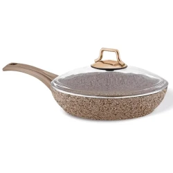 Сковородка Shosman Pro Plus, 26 см, гранит, с крышкой, коричневая