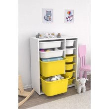 Dəst oyuncaqlar üçün şkaf + saxlama üçün səbətlər 10 əd Pratico I39022, ağ/sarı, 83х69.5х30 sm