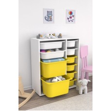 Dəst oyuncaqlar üçün şkaf + saxlama üçün səbətlər 10 əd Pratico I39022, ağ/sarı, 83х69.5х30 sm