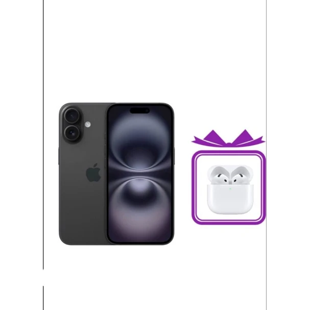 Смартфон Apple iPhone 16 8 ГБ/128 ГБ Черный - Apple Airpods 4 ip_16_bl_airpods_4