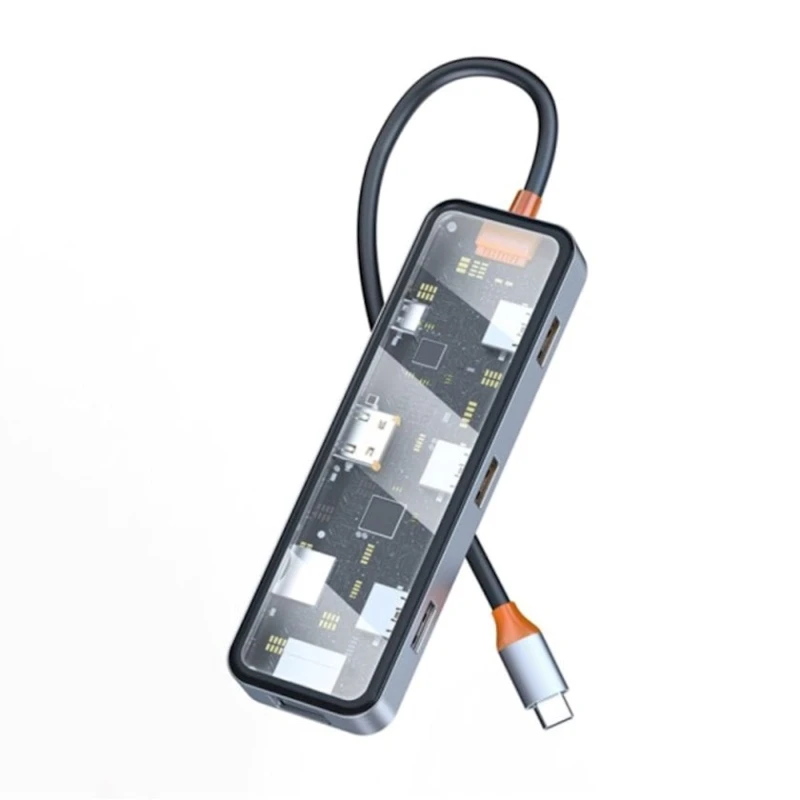 USB HUB Хаб Wiwu Cyber 8 in 1 USB C Trasnparent/Grey USB HUB Хаб Wiwu Cyber 8 in 1 USB C Trasnparent/Grey