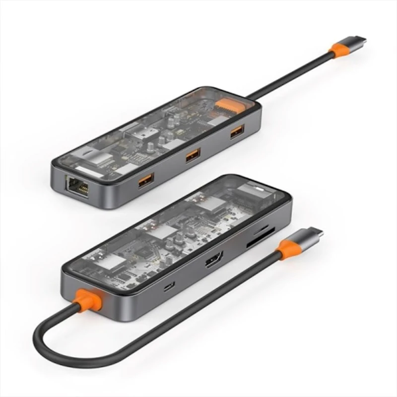 USB HUB Хаб Wiwu Cyber 8 in 1 USB C Trasnparent/Grey USB HUB Хаб Wiwu Cyber 8 in 1 USB C Trasnparent/Grey