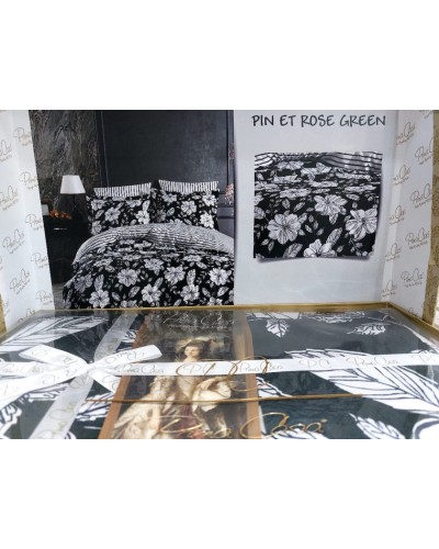 Yataq dəsti MiraNova SF-404, ikinəfərlik, satin, ağ/qara, mələfə 240x260 sm, yorğan üzü 200x220 sm, yastıq üzü 50x70 sm (2 əd)